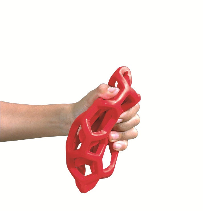 Rubberflex Grijpbal 12 cm – Flexibele bal met gaten die motoriek en sensorische stimulatie bevordert bij senioren.
