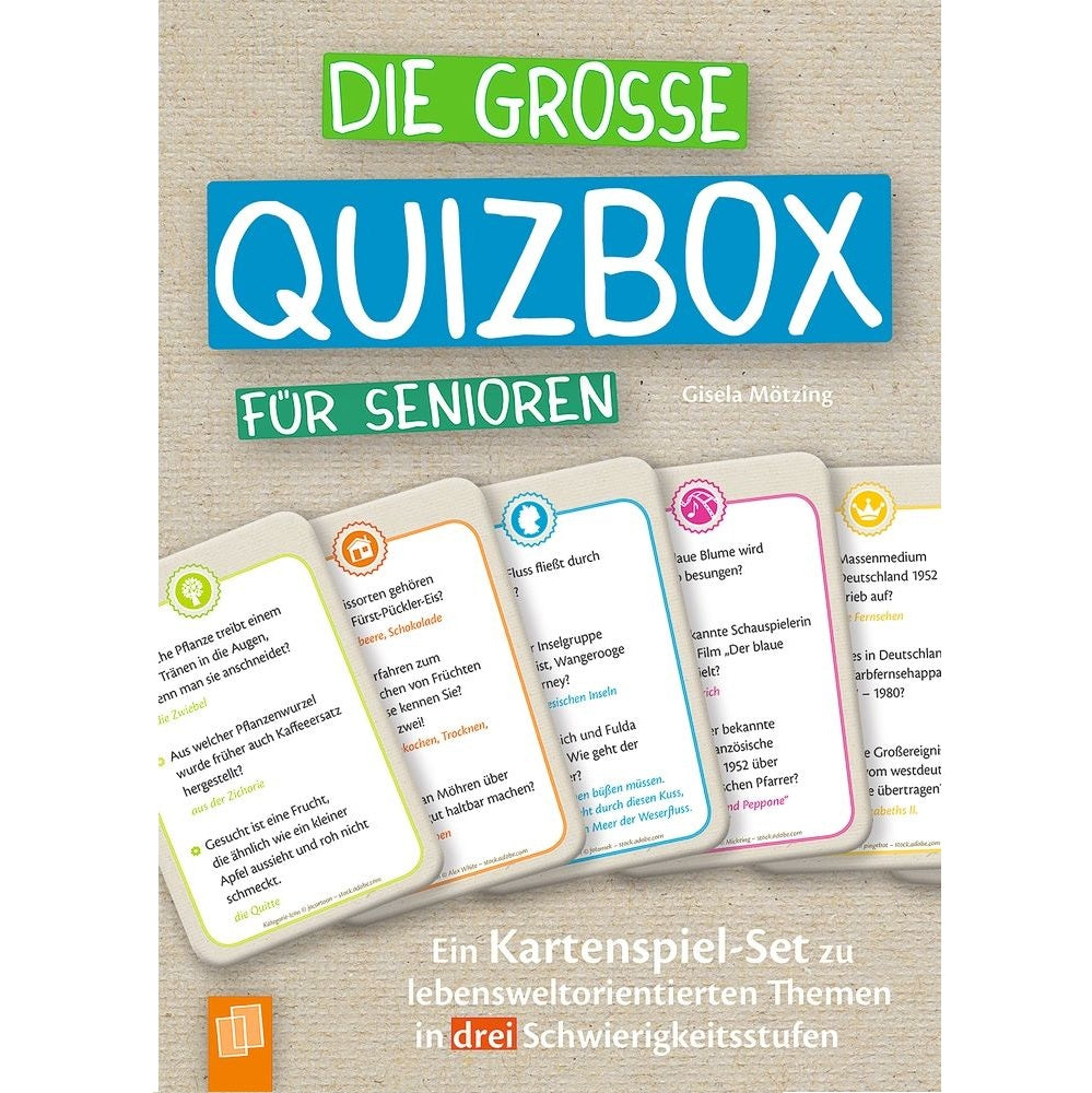 Afbeeelding van het spel Die große Quizbox für Senioren - Wissensspiel mit 240 Fragen, speciaal geselecteerd  voor ouderen met dementie.