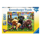 Dementie-puzzel Ravensburger Honden Picknick – 100 XXL stukjes, creëert een gezellige activering en stimuleert geheugen voor ouderen.