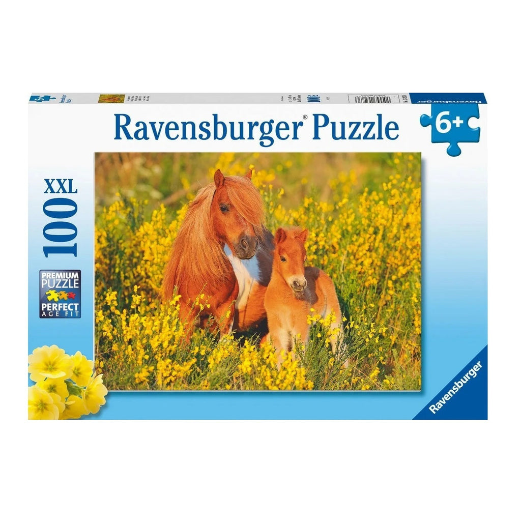 Dementie-puzzel Ravensburger Shetlandpony – 100 XXL stukjes, speelse activering en geheugenstimulatie voor ouderen.