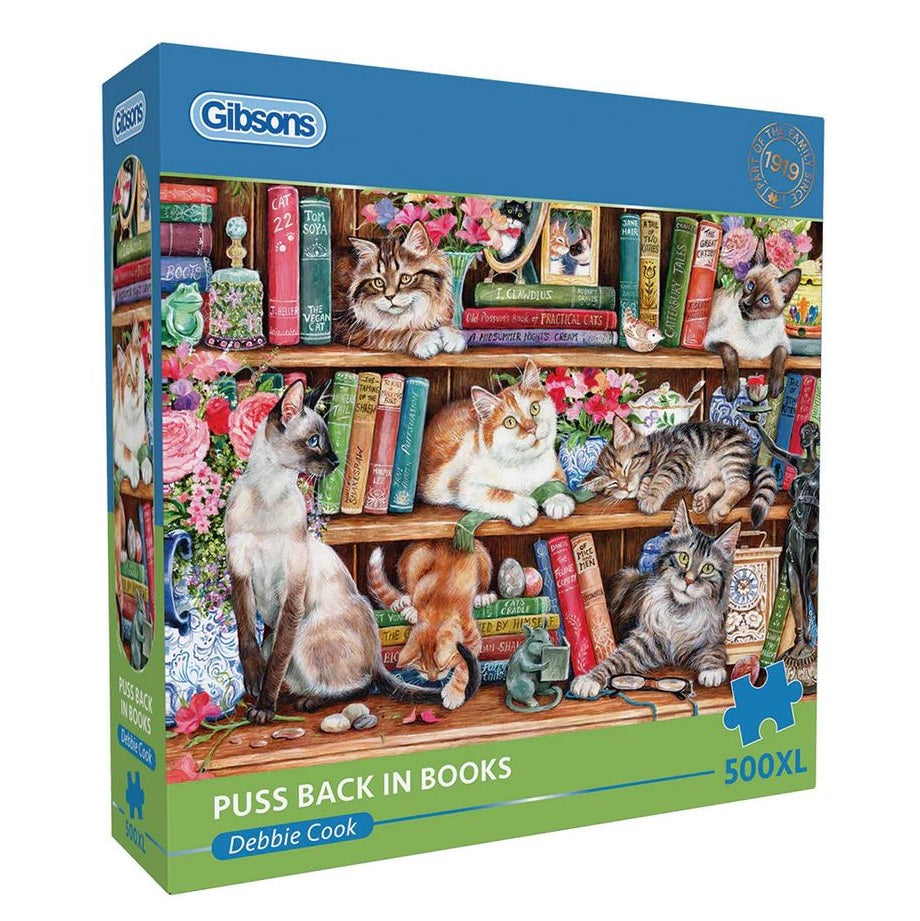 Afbeeelding van het spel Puzzel - Katten in de Boekenkast (500 XL), speciaal geselecteerd  voor ouderen met dementie.