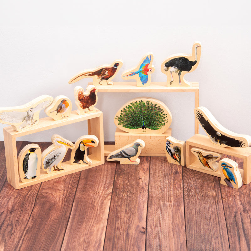 Afbeeelding van het spel Houten Vogel Blokken, speciaal geselecteerd  voor ouderen met dementie.