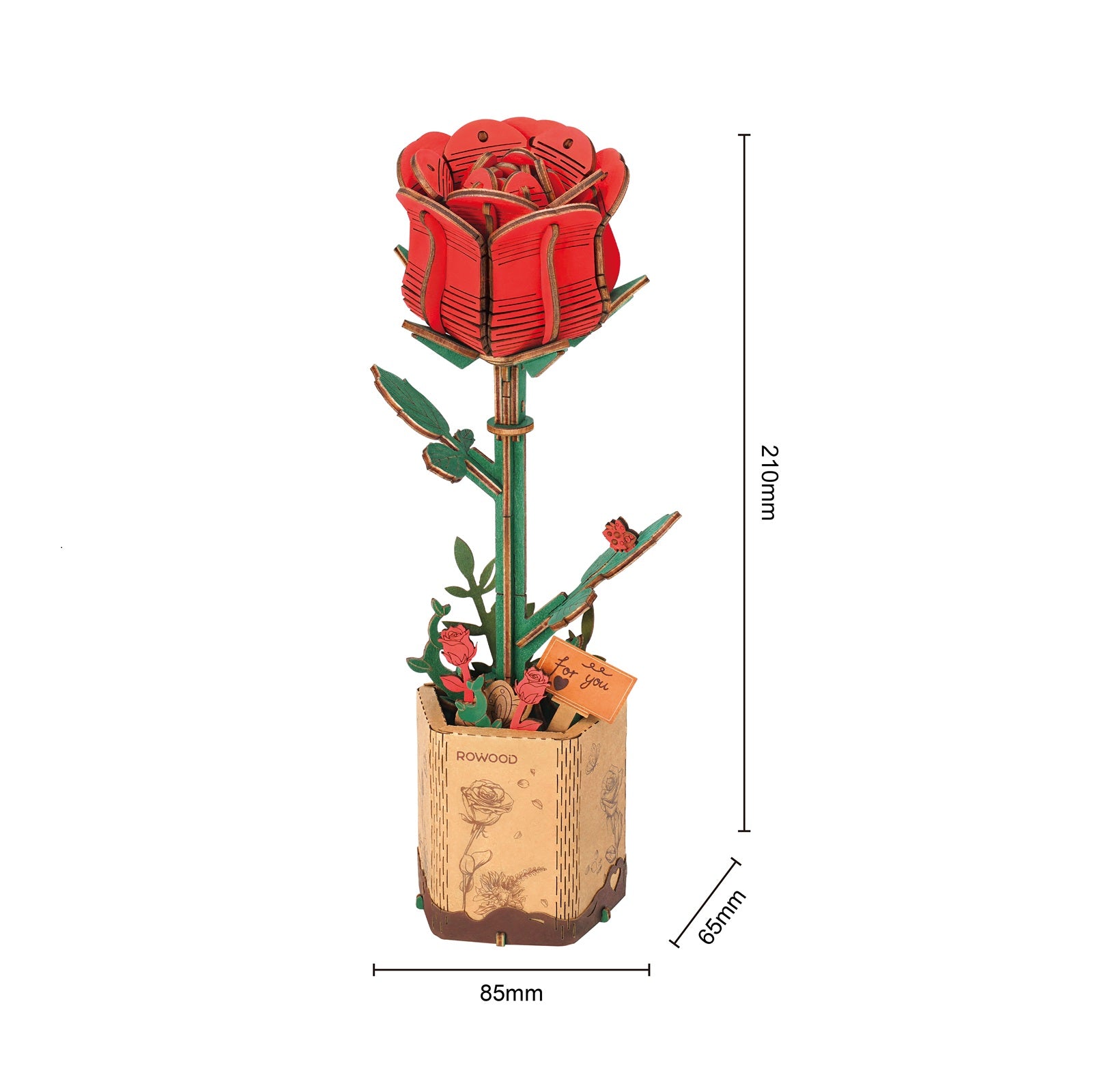 3D-Holzpuzzle-Bausatz - Rote Rose