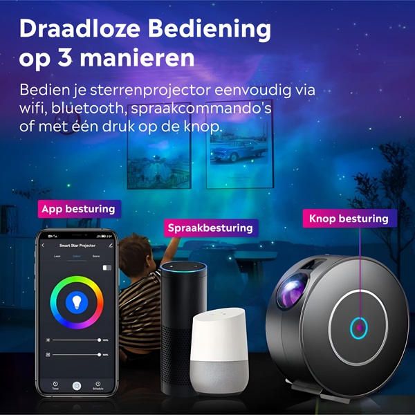 Sterrenhemel Projector – Ontspannende lichtshow die een sterrenhemel projecteert, bevordert rust voor senioren.